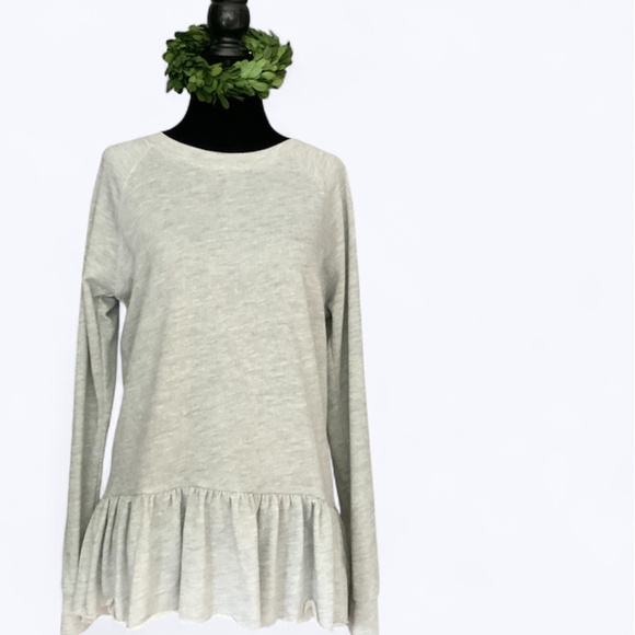 Anthropologie Light Grey French Terry Peplum Ruffle Sweatshirt SZ M - Picture 6 of 13